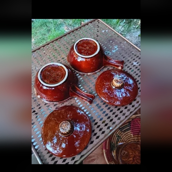 2 vintage Hull USA Brown Drip Glaze Oven Proof Bean Pot bowls with lids - Picture 6 of 7